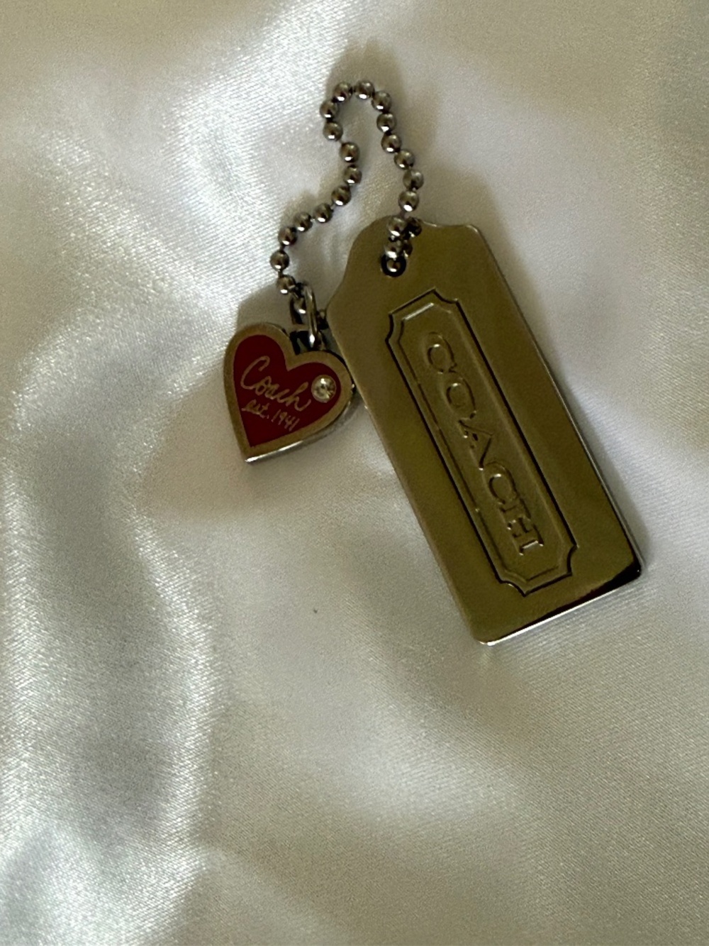 Coach Silver Metal and Heart Fob Bag Charm Keychain Hang Tag